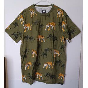 WESTY Army Green Tiger Palm Tree Short Sleeve All Over Print T- Shirt size large